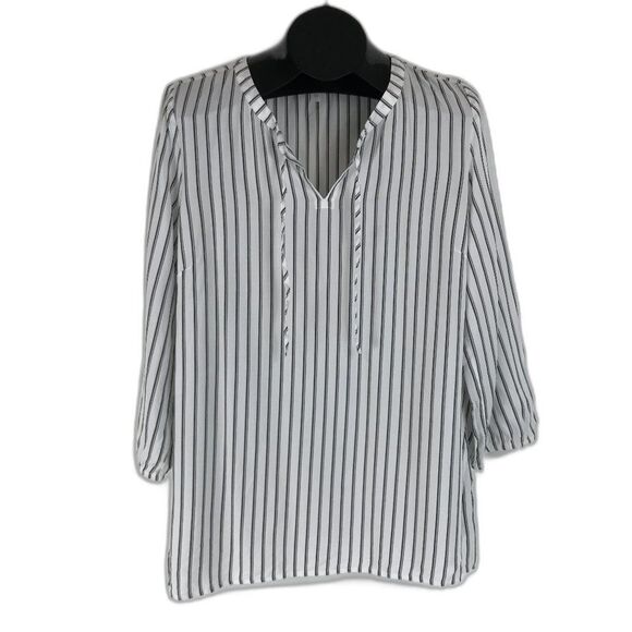 J. Jill Striped Popover Blouse Women's Large Split Neck 100% Rayon Boho Career - Picture 1 of 13